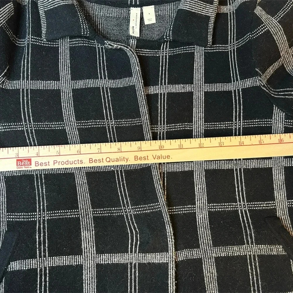 ANTHROPOLOGIE Moth Black Windowpane Plaid Knit Sweater Blazer Women’s Small - Picture 5 of 10